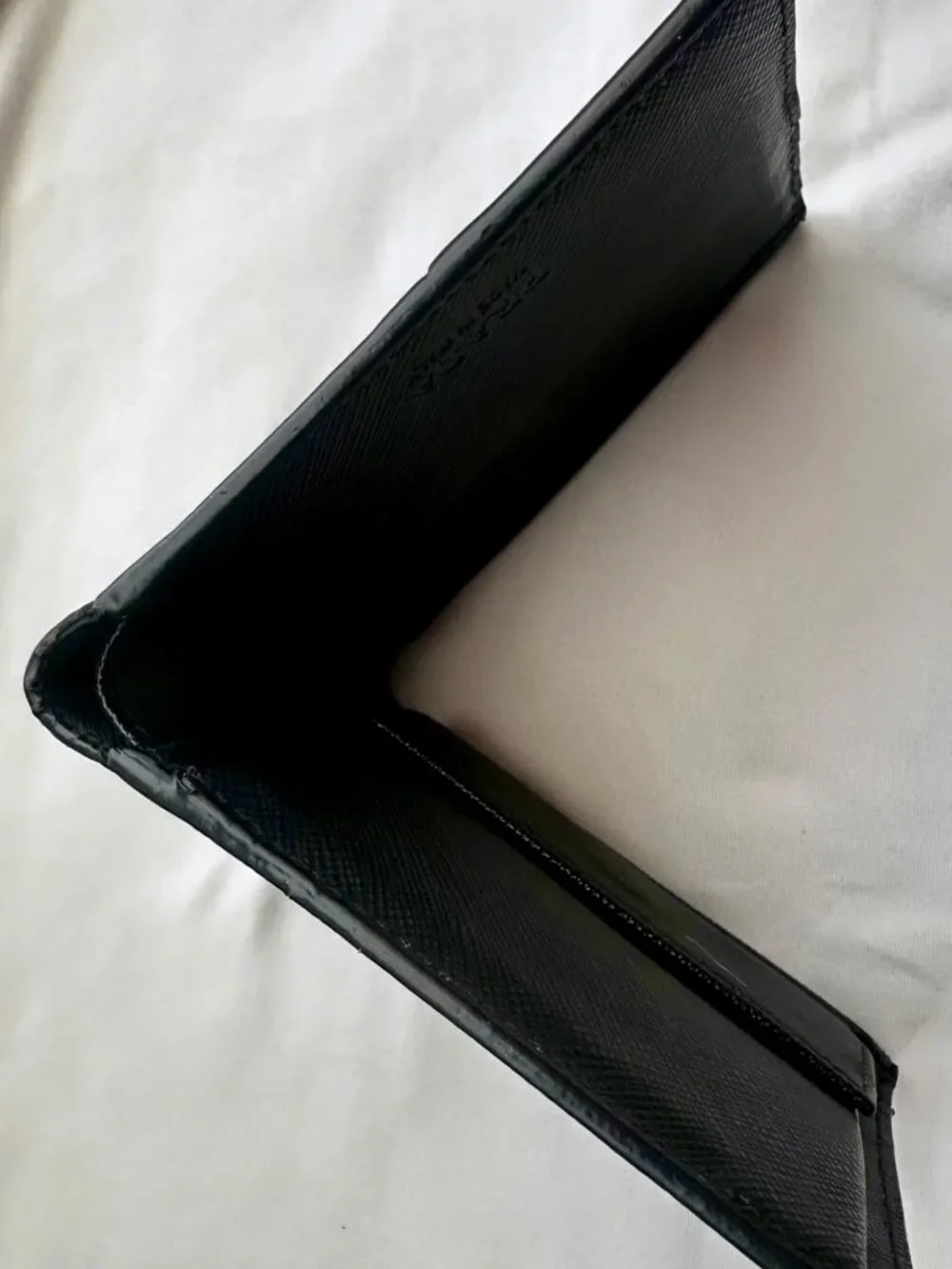 PRADA Black Saffiano Leather Bi-Fold Wallet - Milano Logo